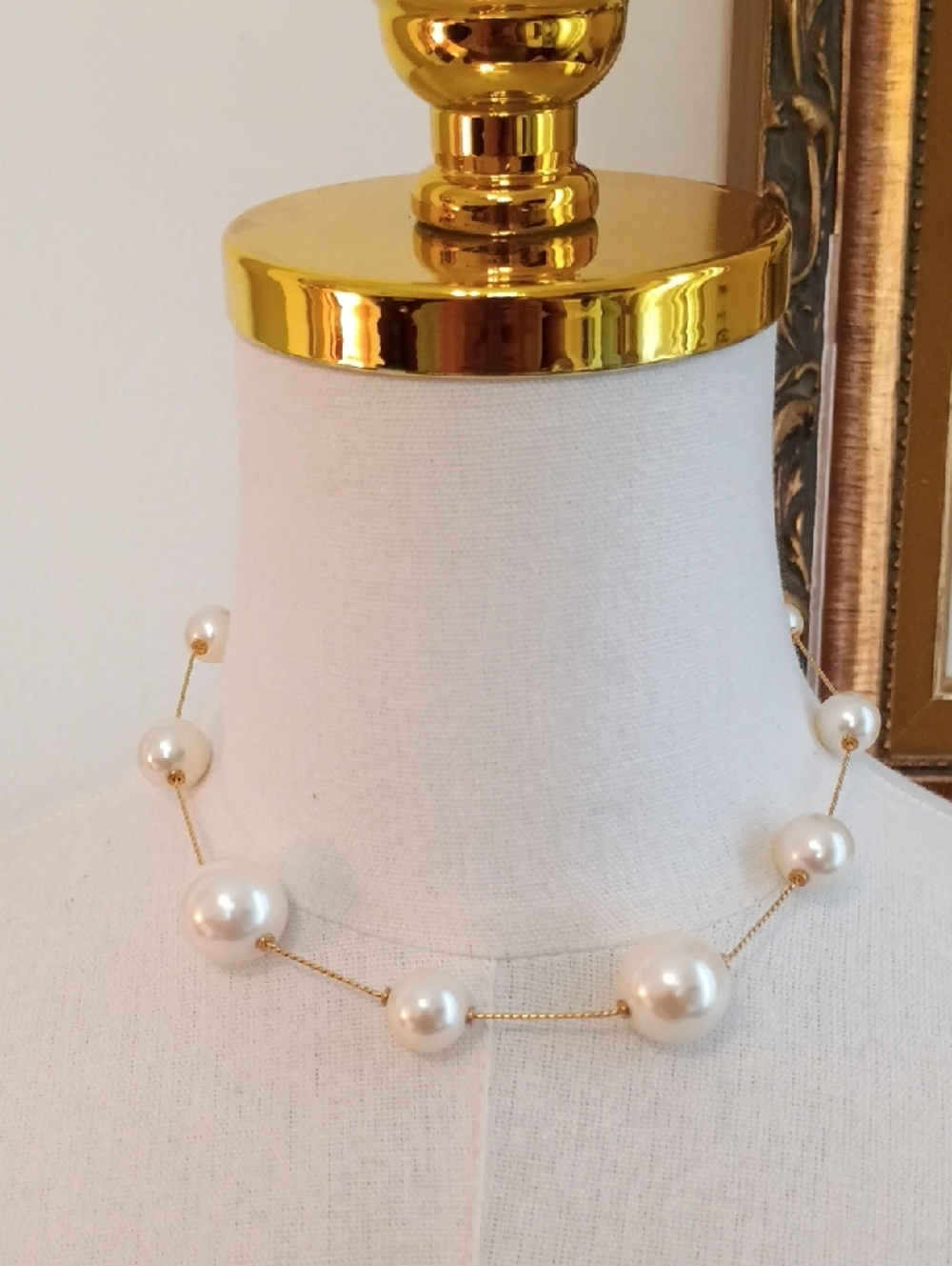 Anne Klein Gold Tone Pearl Station Necklace White Beaded NWT